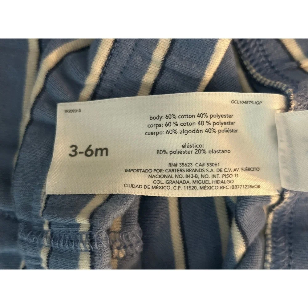 Carters Child of Mine Blue Striped Baby Pants Joggers 3-6 Months Elastic Waist